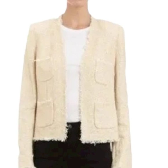 L'AGENCE Jackets & Blazers - L'Agence Open Front Raw Hem Fringe Boucle Tweed Jacket Cream Size 6